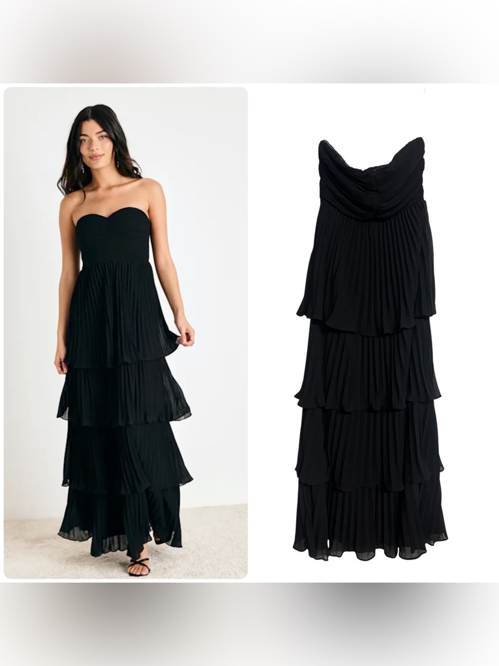 New Lulus Seriously Sensational Strapless Tiered Black Maxi Dress